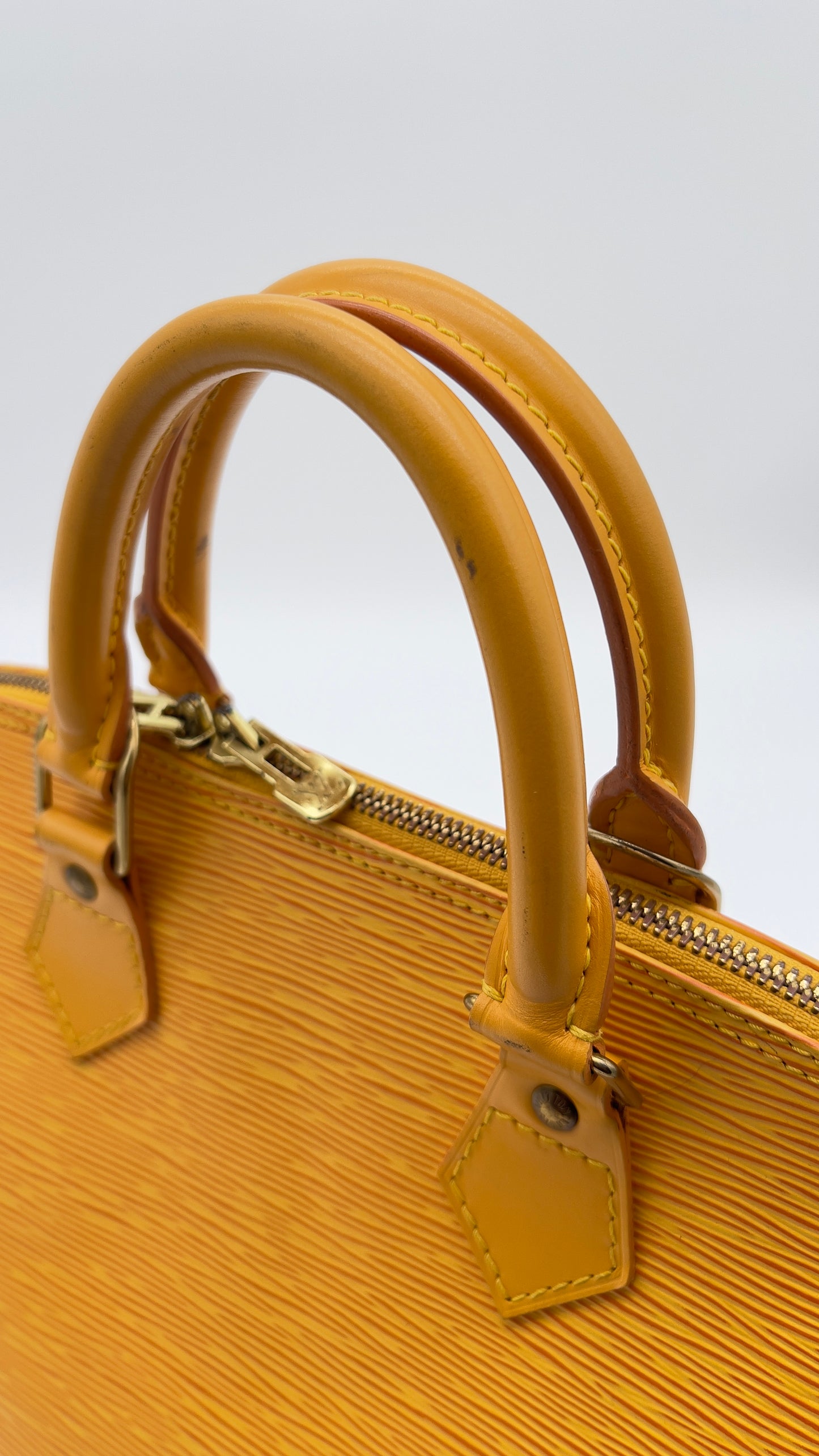 Vintage Louis Vuitton Alma PM Handbag in Bright Yellow Epi Leather - Preloved Iconic Style