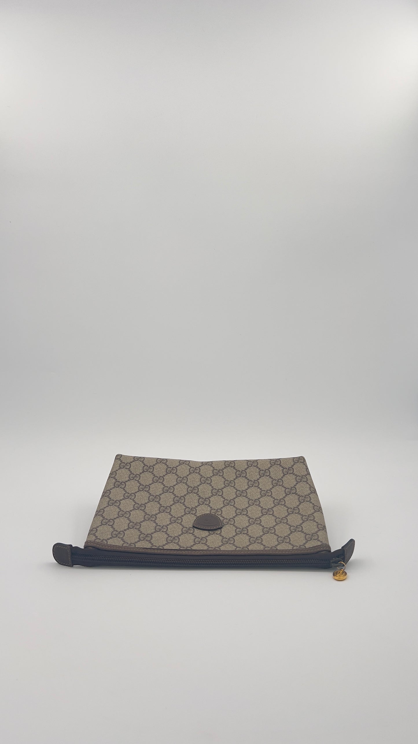 Vintage GUCCI GG Canvas Clutch Bag in Beige PVC Leather