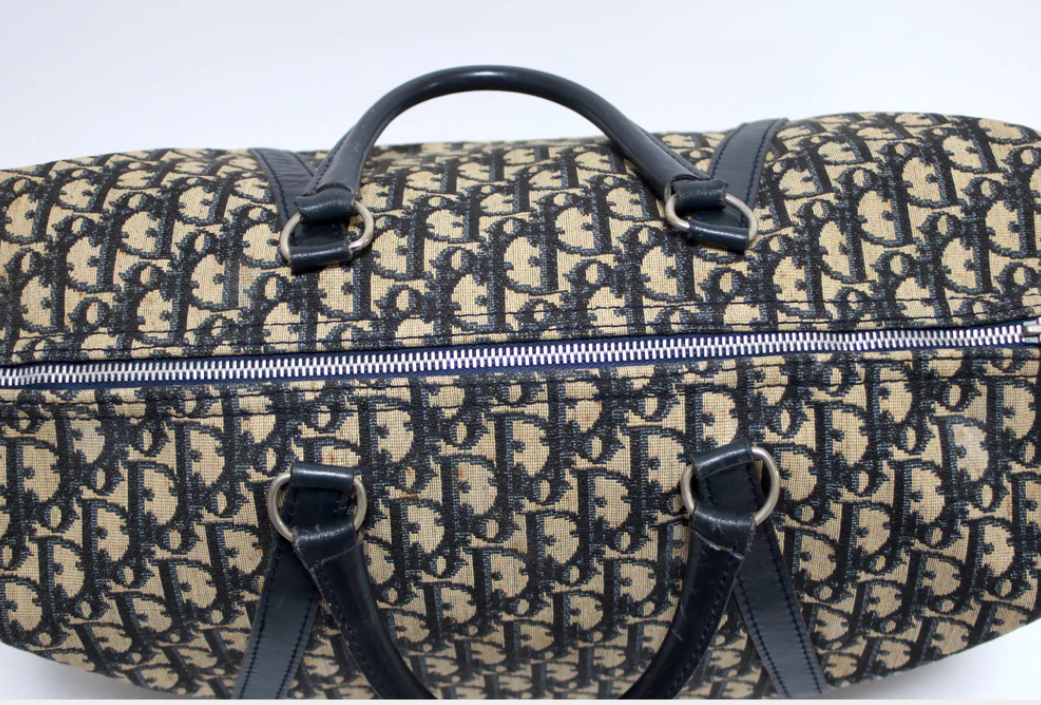 Christian Dior Vintage Trotter Boston Bag | Iconic Navy Canvas Carryall