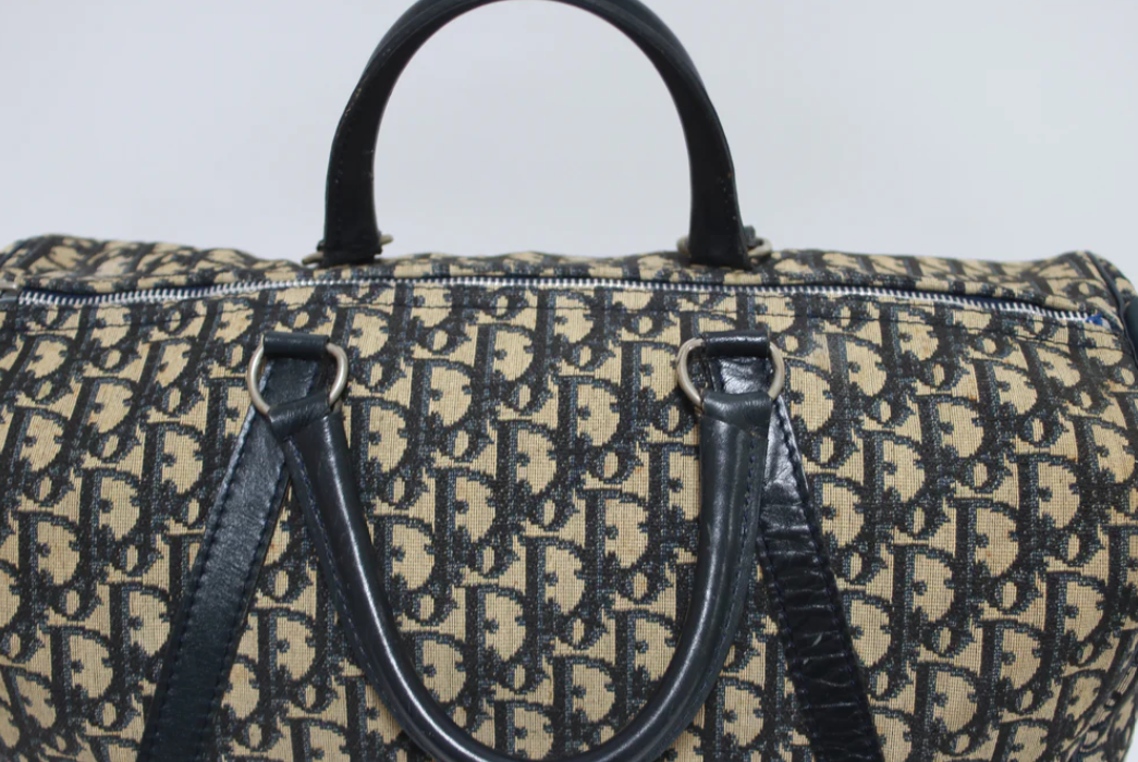 Christian Dior Vintage Trotter Boston Bag | Iconic Navy Canvas Carryall