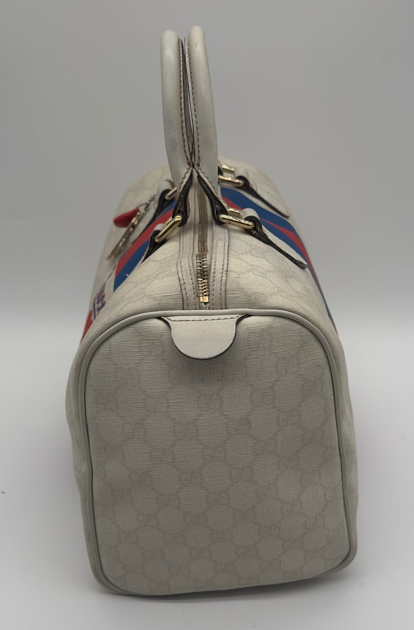 Pre-owned Authentic Gucci Loves NY Boston Bag GG Coated Canvas