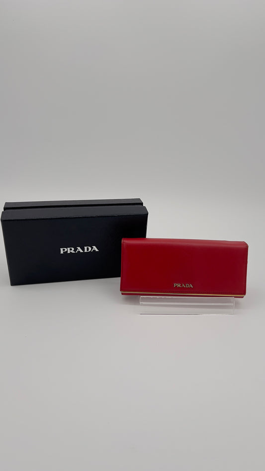 Prada Saffiano Leather Flap Wallet in Red - Authentic Italian Elegance