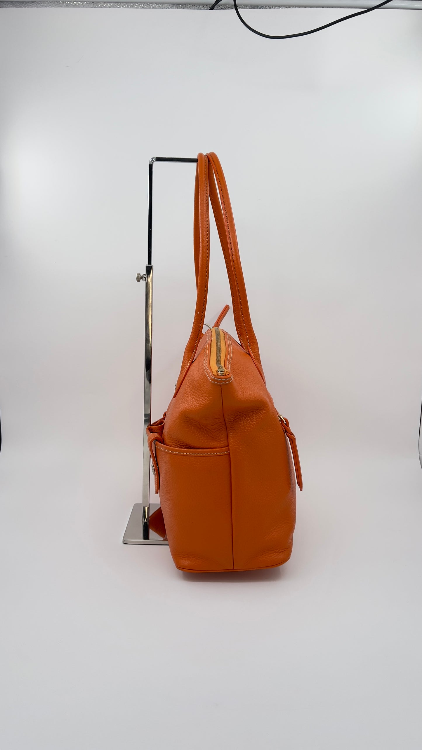 Dooney & Bourke Crescent Tote | Vibrant Orange Pebbled Leather Tote with Phone Pouch