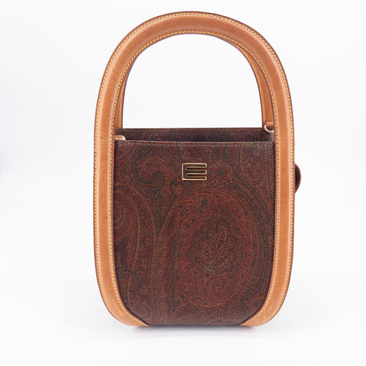 Etro Top-Handle Bag – Coated Canvas and Leather – Brown Multi-color
