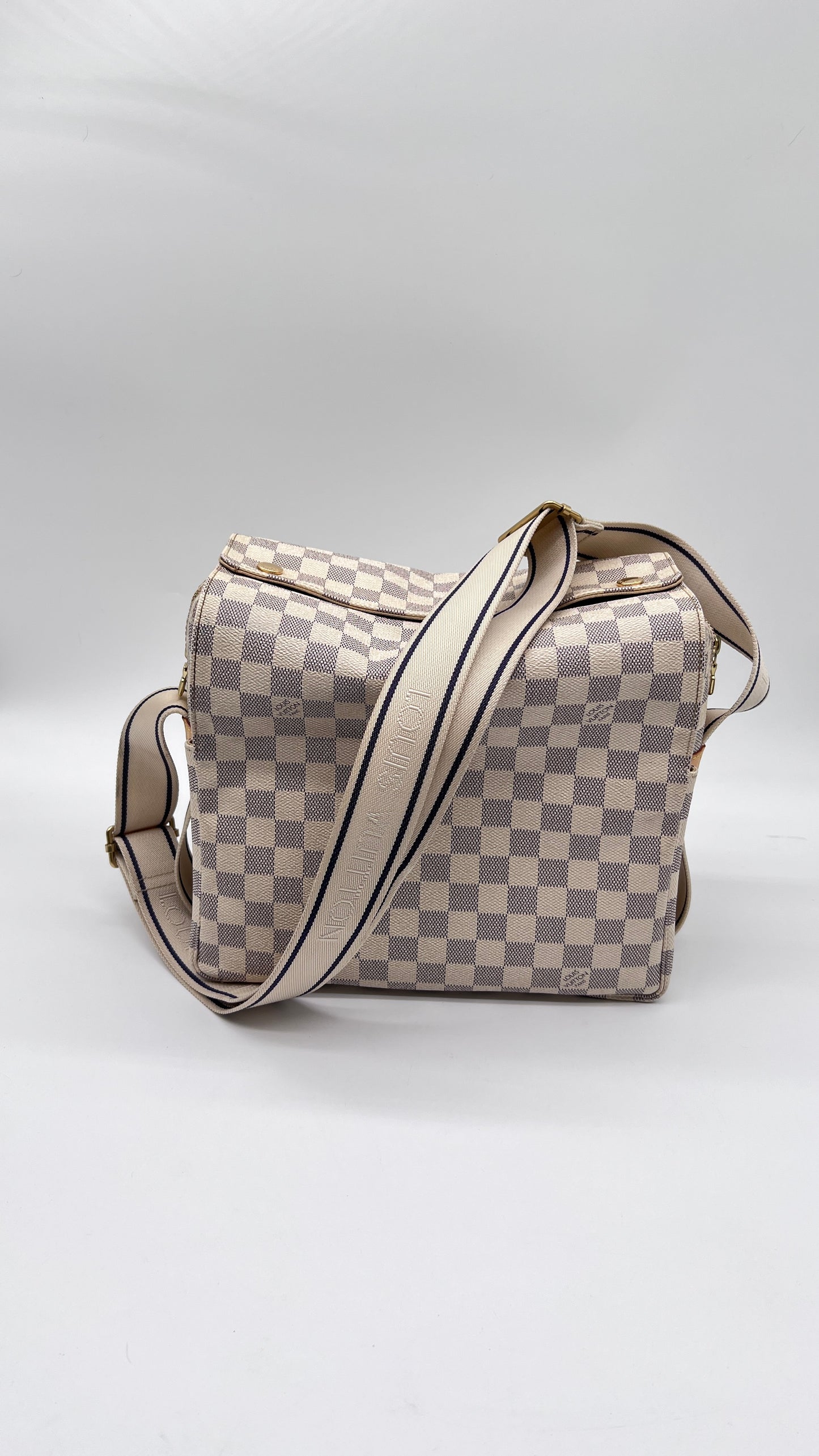 Pre-Loved Authentic LOUIS VUITTON Damier Azur Naviglio Canvas Shoulder Bag