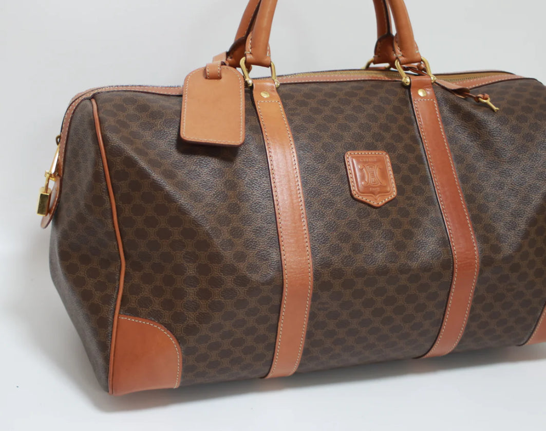 Pre-Loved Celine Boston Travel Bag in Brown with Authenticity Lock and Key