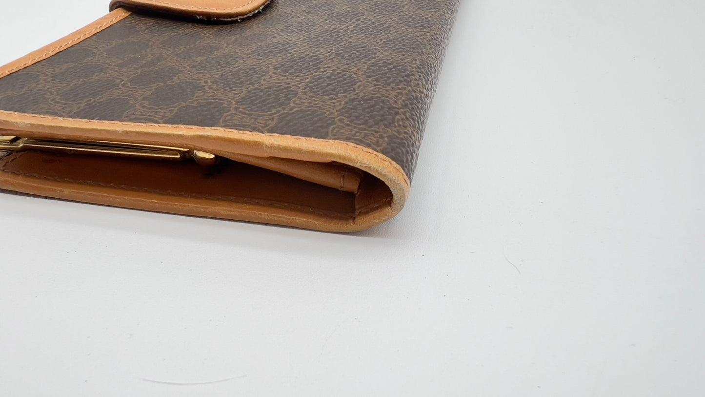 Pre-Loved Authentic Celine Vintage Bi-Fold Leather Long Wallet in Brown with Gold Hardware