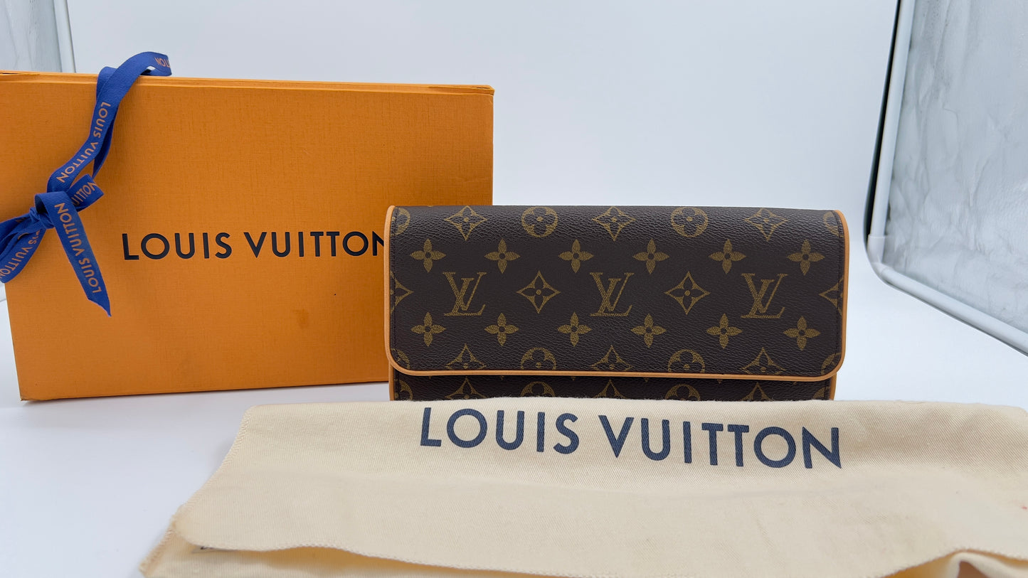 Pristine LOUIS VUITTON Monogram Pochette Twin GM Crossbody Bag with Original Box and Dust Bag