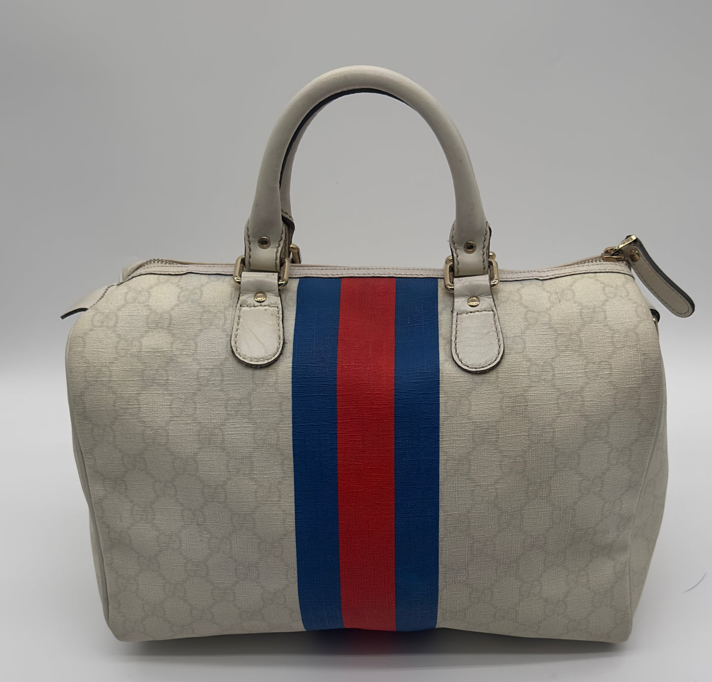 Pre-owned Authentic Gucci Loves NY Boston Bag GG Coated Canvas