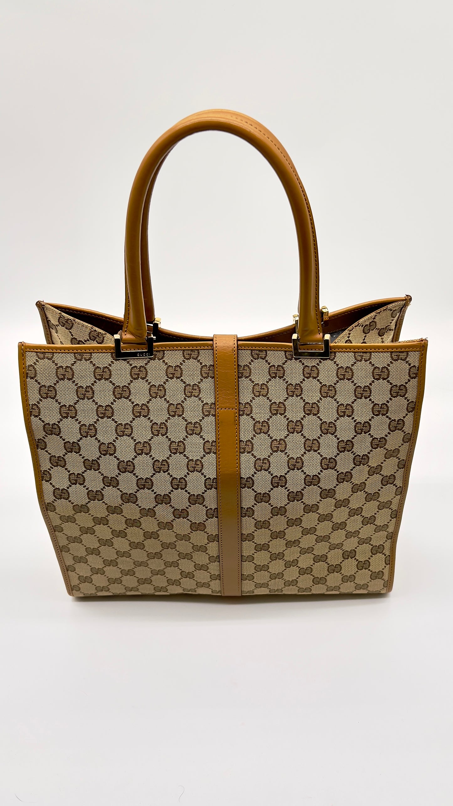 Pre-loved Vintage GUCCI GG Canvas Jackie Tote Bag in Beige - Authentic