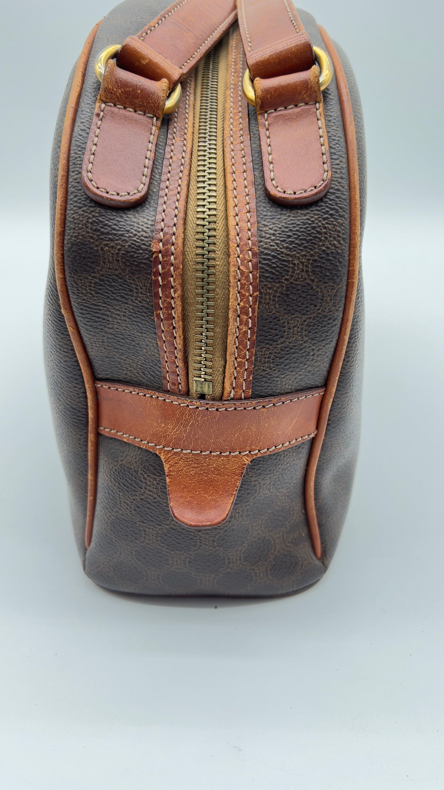 Pre-LovedVintage Celine Macadam Dome Bag in Brown with Gold-Tone