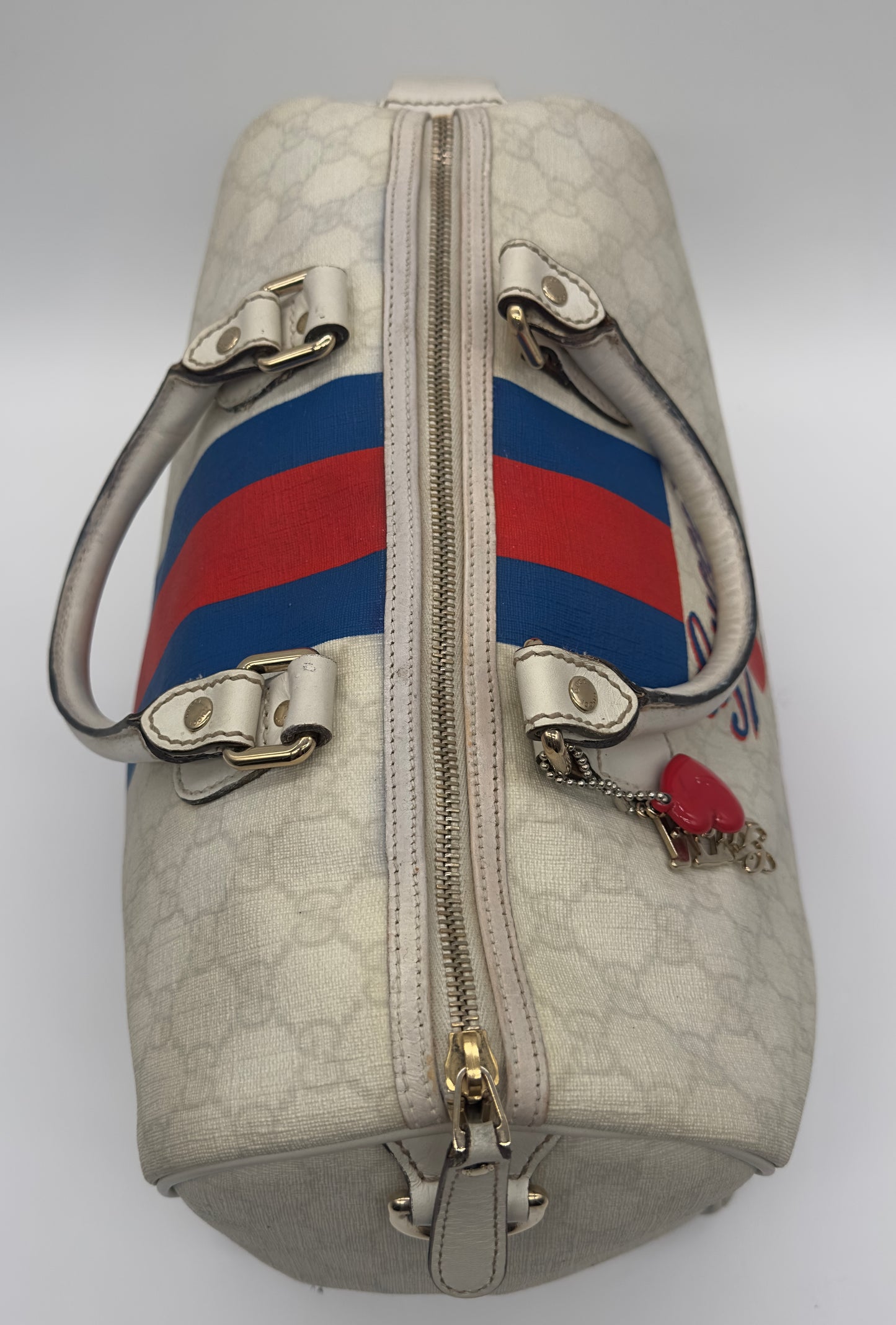 Pre-owned Authentic Gucci Loves NY Boston Bag GG Coated Canvas