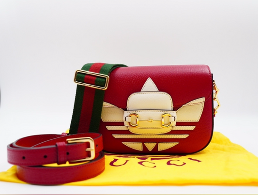 Gucci x Adidas Horsebit 1955 Shoulder Bag – Red Leather, Gold Hardware, Dual Strap