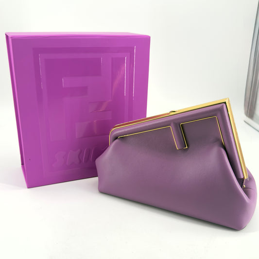 Fendi First Purple Leather Clutch – Smooth Calfskin – Gold-Tone Frame