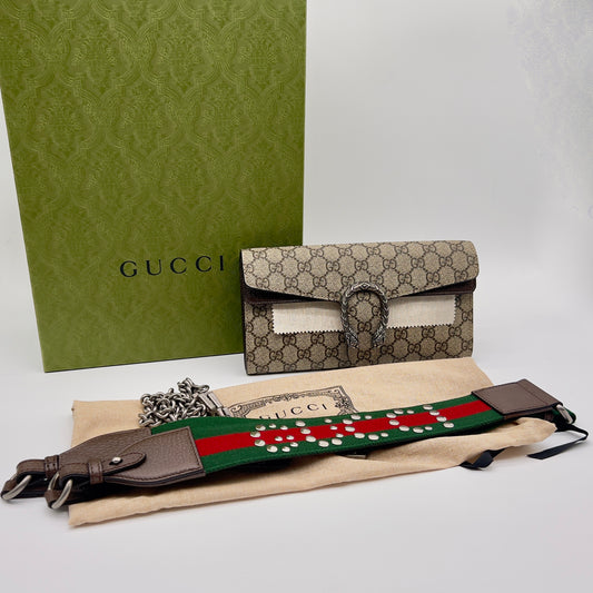 Gucci GG Supreme Dionysus Shoulder Bag with Sherryline Strap, Chain & Dust Bags