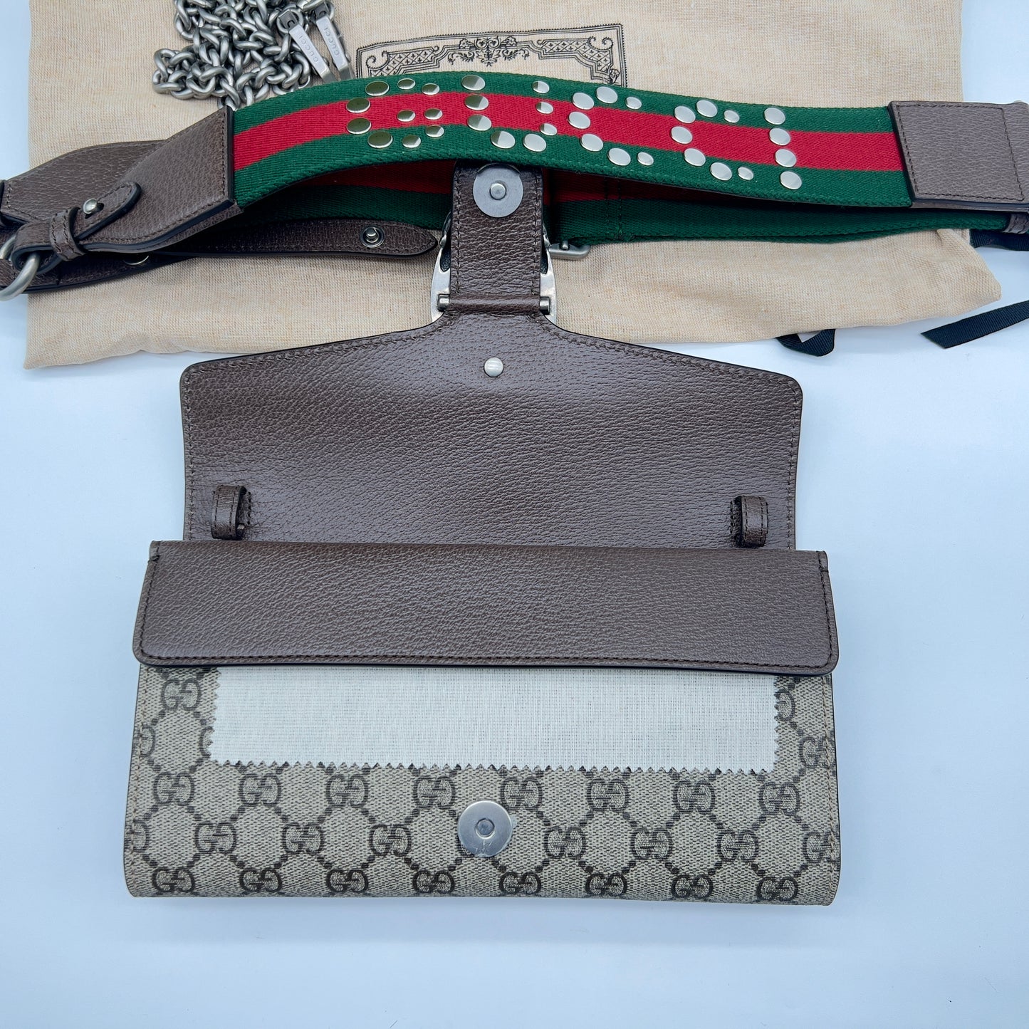 Gucci GG Supreme Dionysus Shoulder Bag with Sherryline Strap, Chain & Dust Bags