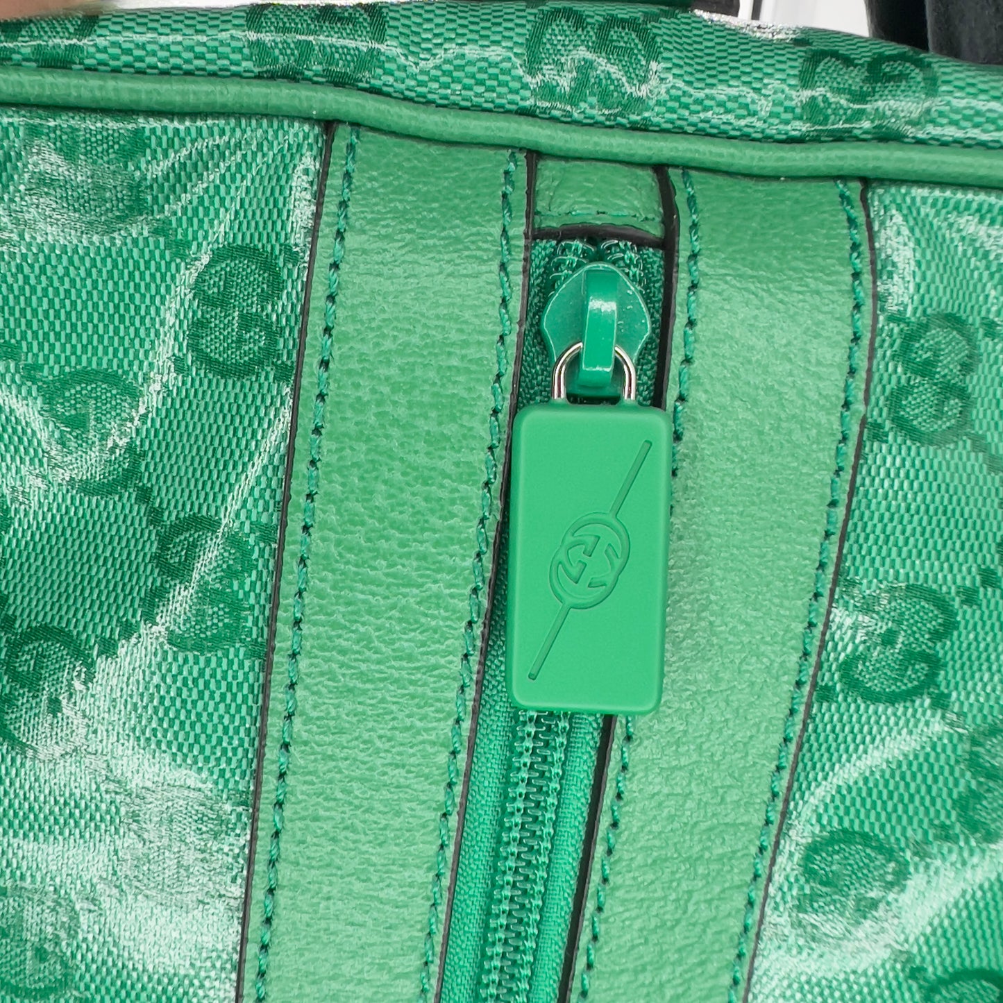 New Gucci GG Web Duffle Bag in Green GG Supreme Crystal Coated Canvas