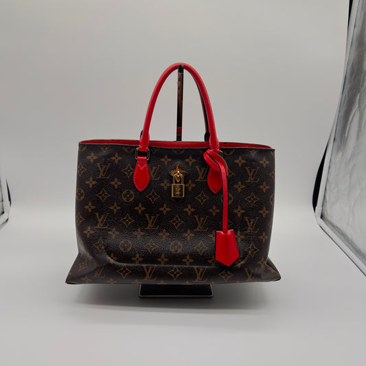 Pre-Loved Louis Vuitton Monogram Flower Zipped Tote Coquelicot - Red Trim, Spacious, and Chic