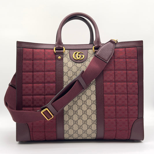 NEW Gucci Burgandy & Tan Surpeme Canvas Large Quilted Tote Bag