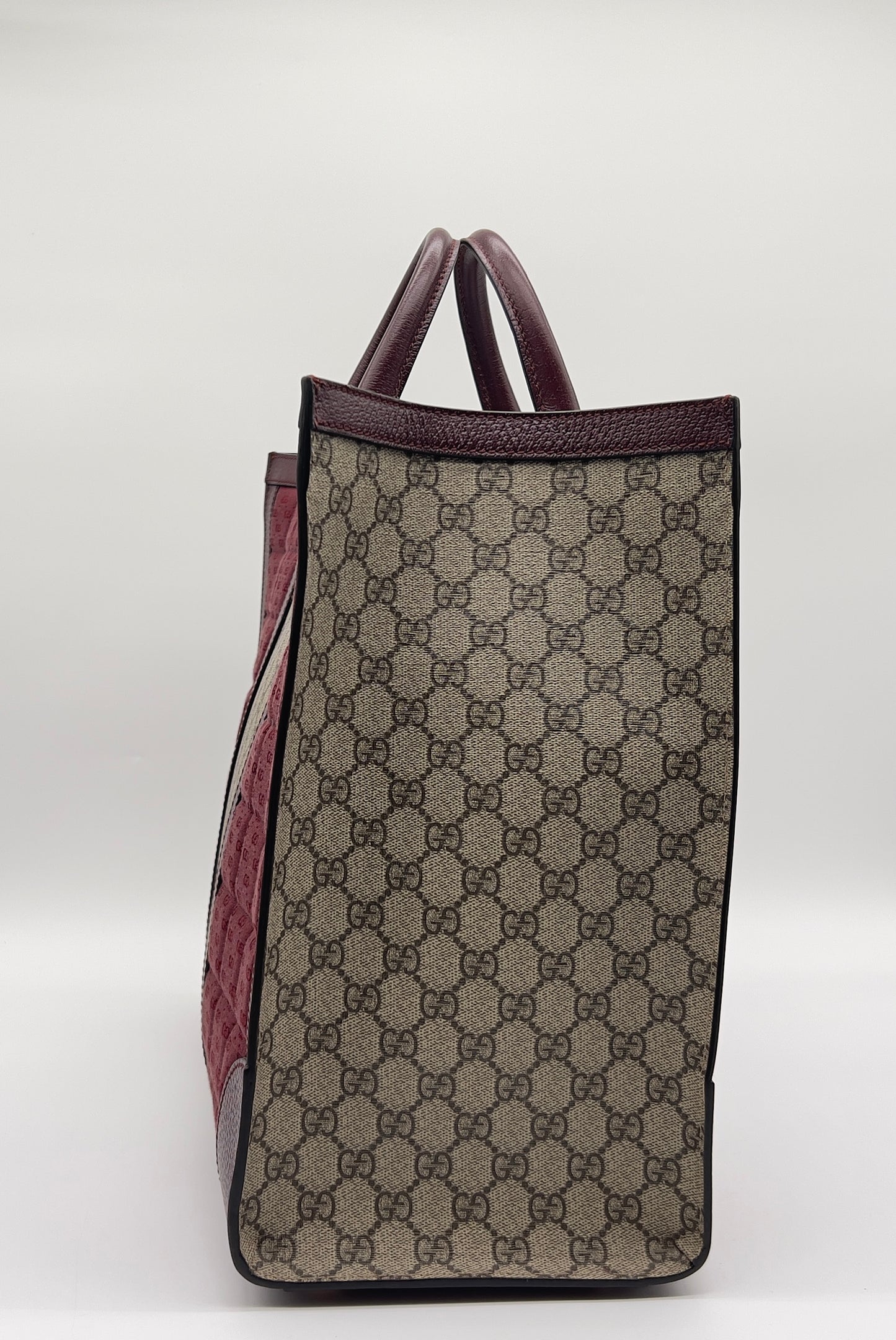 NEW Gucci Burgandy & Tan Surpeme Canvas Large Quilted Tote Bag