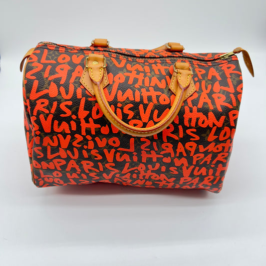 Pre-Loved Louis Vuitton Speedy 30 Monogram Graffiti Orange with Dust Bag