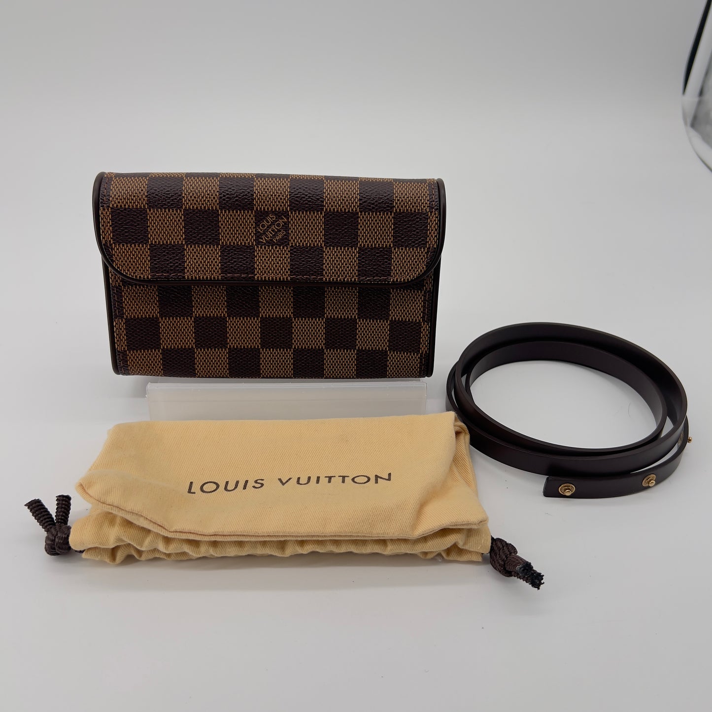 Louis Vuitton Damier Ebene Florentine Belt Bag with Red Suede Interior & Adjustable Strap – Excellent Condition