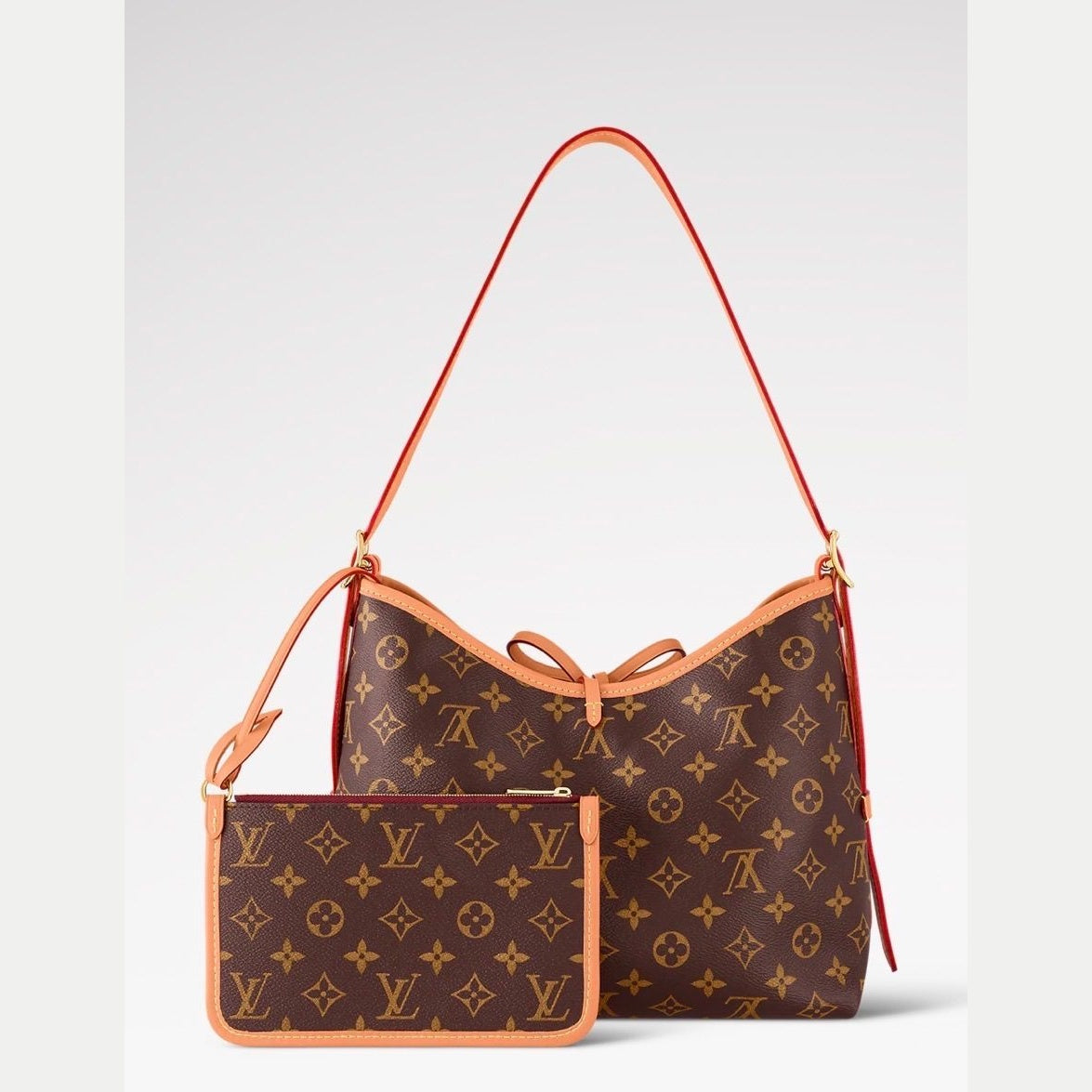 Front view of authentic Louis Vuitton Monogram Carryall PM with detachable pouch