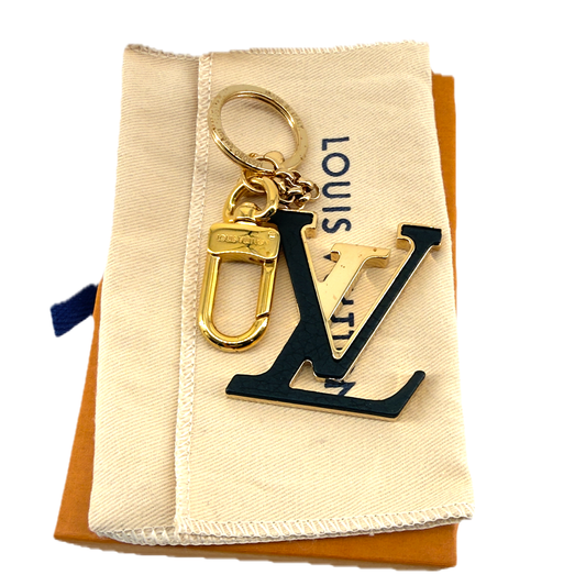 Louis Vuitton LV Initiales Bag Charm & Key Holder Black Gold Tone