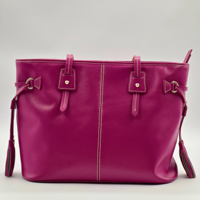 Pre-loved Fuchsia Elegance Dooney & Bourke Davis Tassel Shopper Leather Tote - with Dust Bag