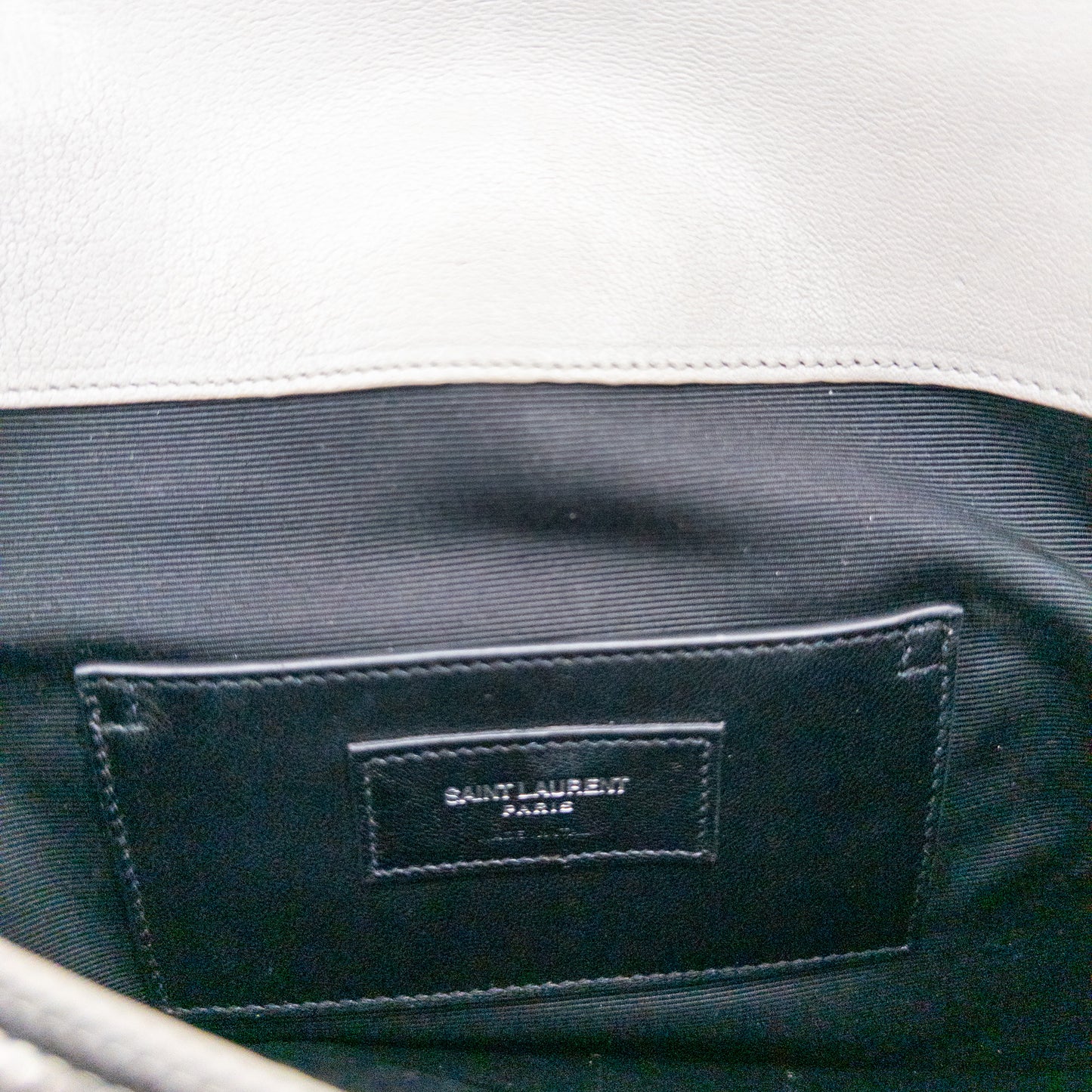 Saint Laurent Monogram Matelassé College Bag – Quilted Leather – Light Grey