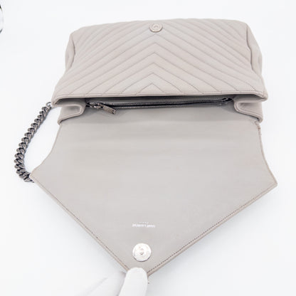Saint Laurent Monogram Matelassé College Bag – Quilted Leather – Light Grey
