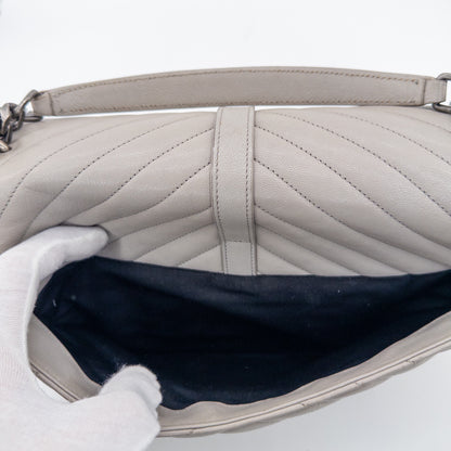 Saint Laurent Monogram Matelassé College Bag – Quilted Leather – Light Grey