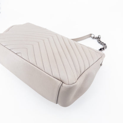 Saint Laurent Monogram Matelassé College Bag – Quilted Leather – Light Grey