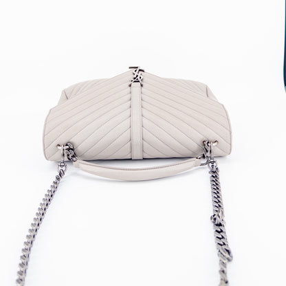 Saint Laurent Monogram Matelassé College Bag – Quilted Leather – Light Grey