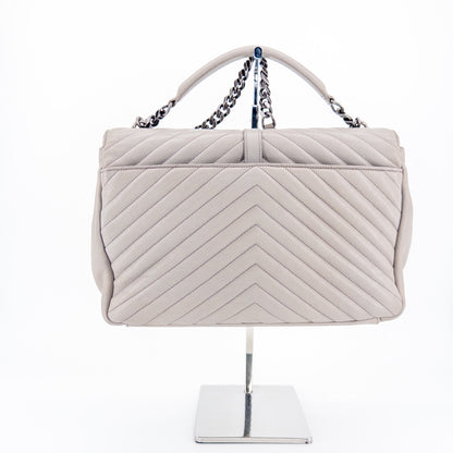 Saint Laurent Monogram Matelassé College Bag – Quilted Leather – Light Grey