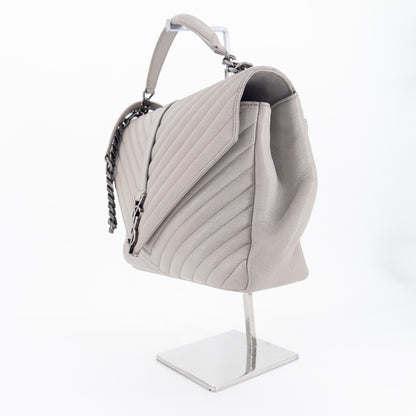 Saint Laurent Monogram Matelassé College Bag – Quilted Leather – Light Grey