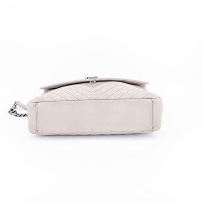 Saint Laurent Monogram Matelassé College Bag – Quilted Leather – Light Grey