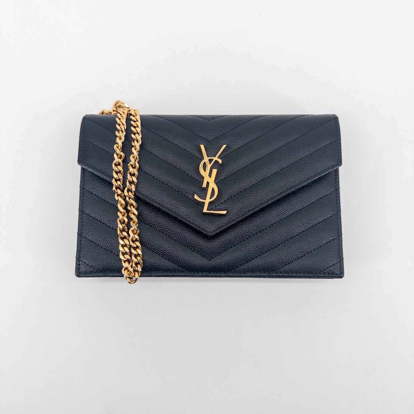 Saint Laurent Wallet on Chain – Grained Leather – Black