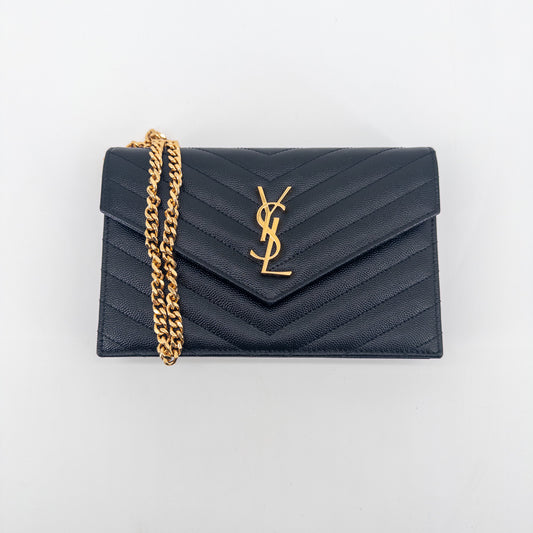Saint Laurent Wallet on Chain – Grained Leather – Black