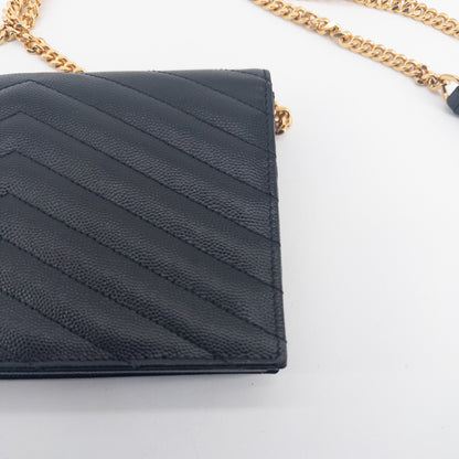 Saint Laurent Wallet on Chain – Grained Leather – Black