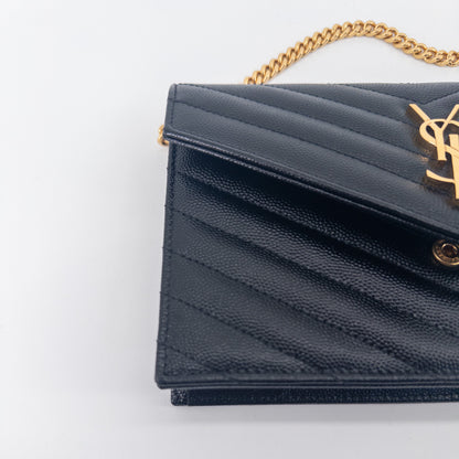 Saint Laurent Wallet on Chain – Grained Leather – Black