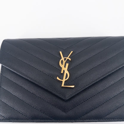 Saint Laurent Wallet on Chain – Grained Leather – Black