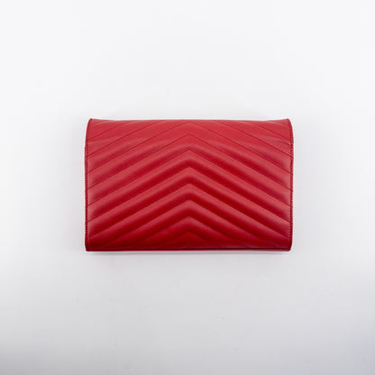 Saint Laurent Wallet on Chain – Grained Leather – Red