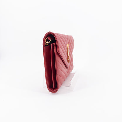 Saint Laurent Wallet on Chain – Grained Leather – Red
