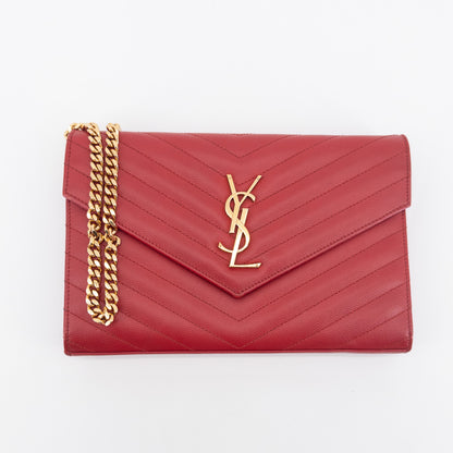 Saint Laurent Wallet on Chain – Grained Leather – Red