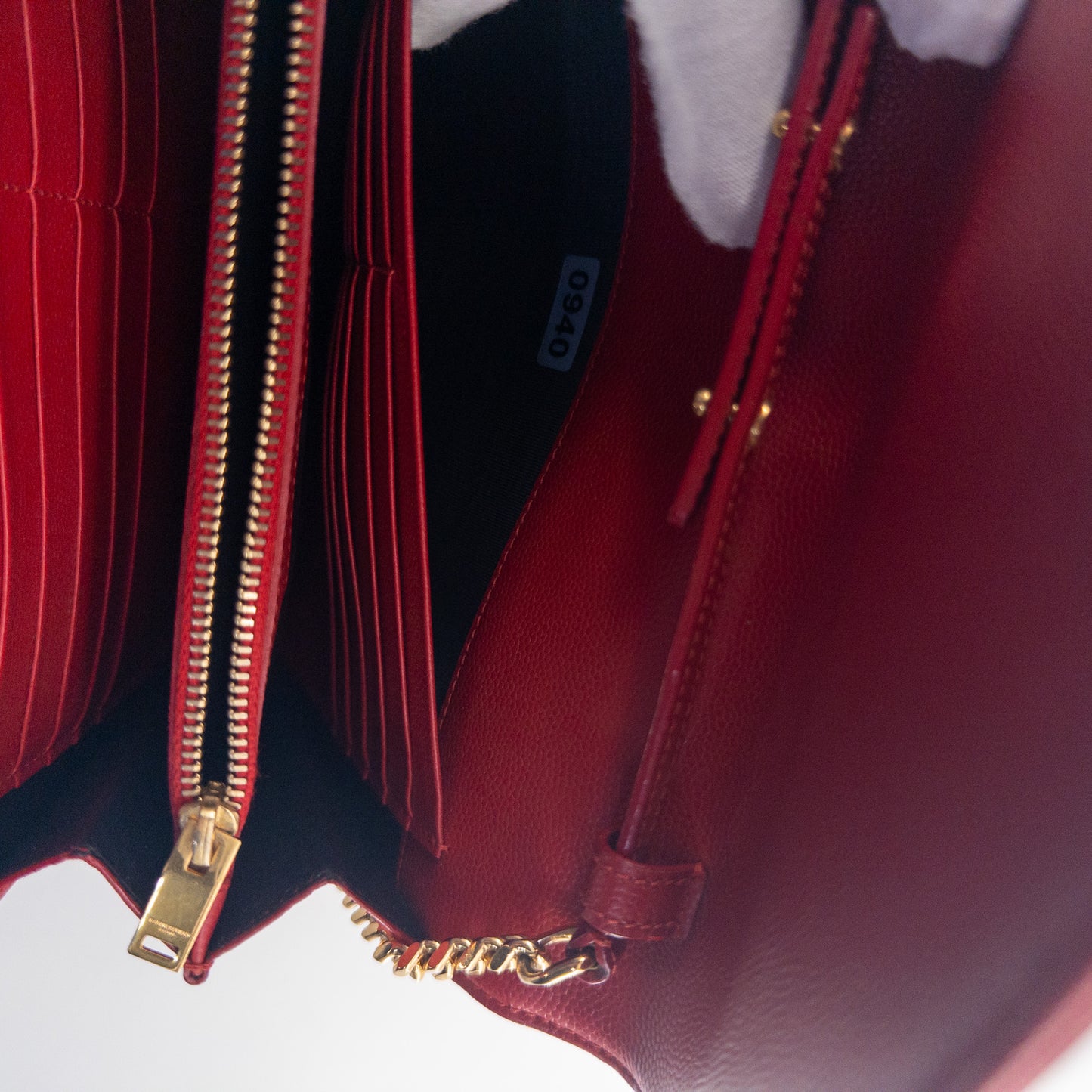 Saint Laurent Wallet on Chain – Grained Leather – Red