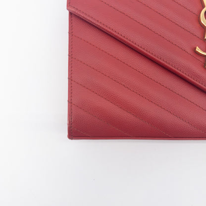 Saint Laurent Wallet on Chain – Grained Leather – Red