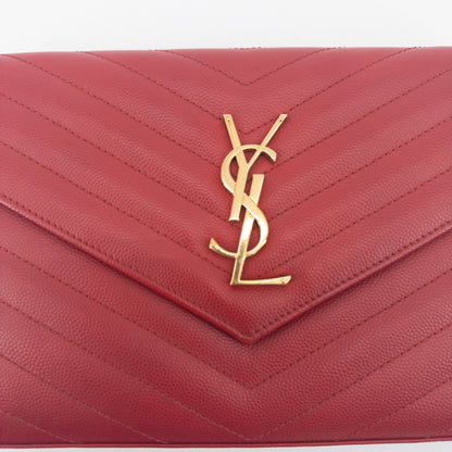 Saint Laurent Wallet on Chain – Grained Leather – Red