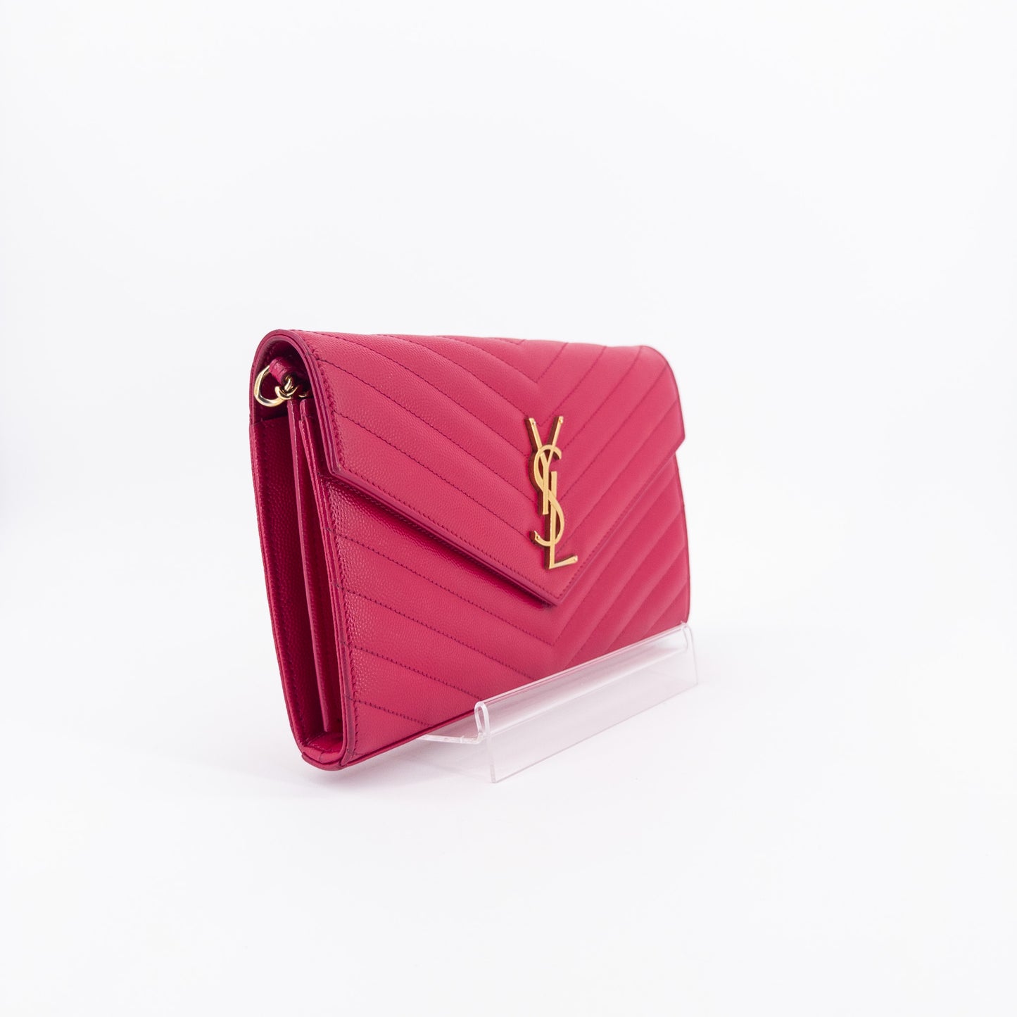 Saint Laurent Wallet on Chain – Grained Leather – Pink