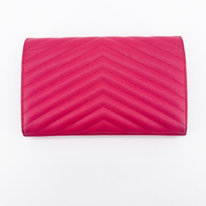 Saint Laurent Wallet on Chain – Grained Leather – Pink